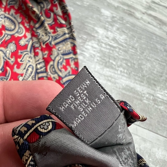 Robert Talbott Red w/ Navy, Tan & Grey Paisley Silk Tie - Picture 4 of 5